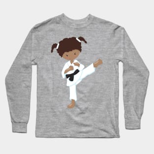 African American Girl, Karate Girl, Black Belt Long Sleeve T-Shirt